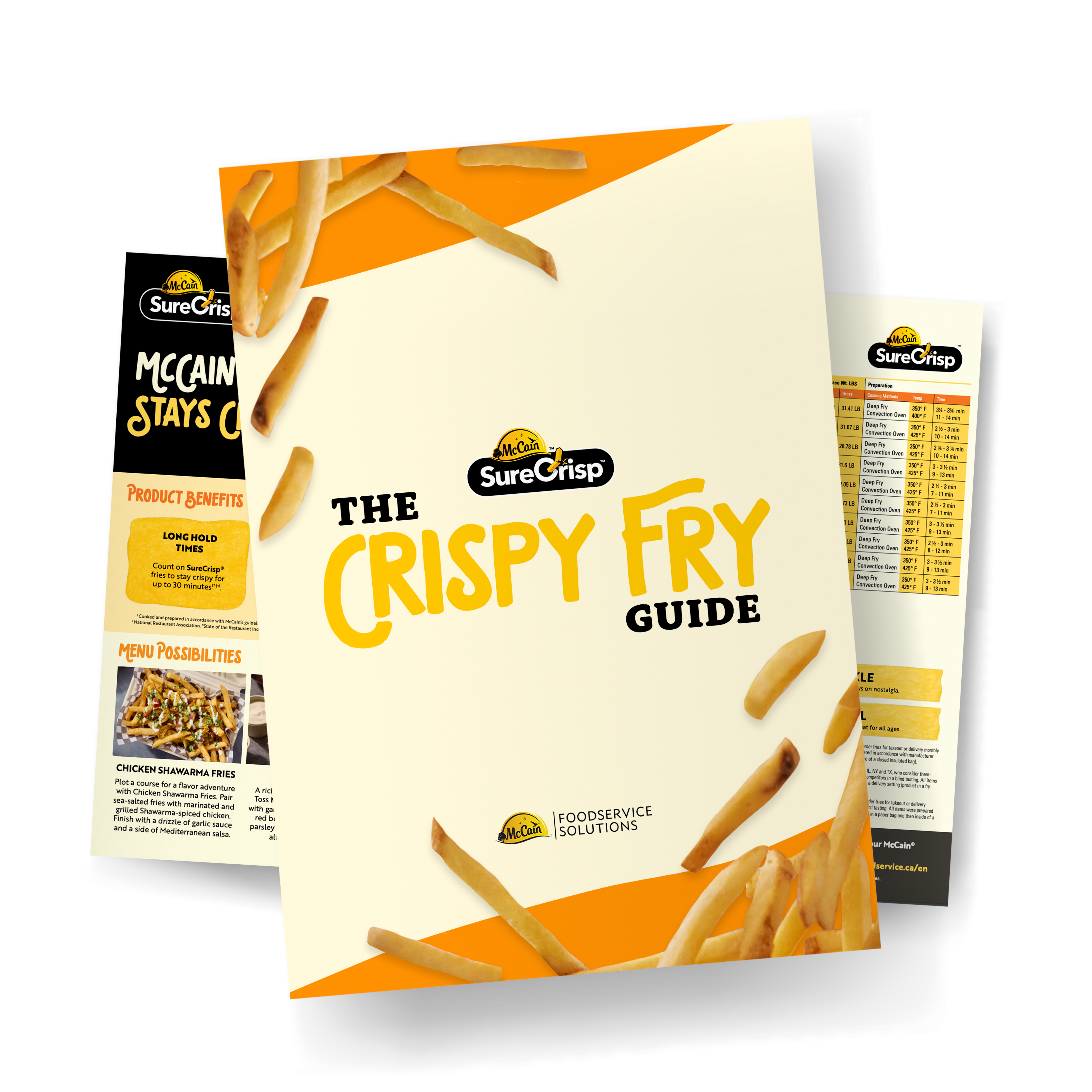 Cover of “The Crispy Fry Guide” against an orange background with McCain® french fries on the cover