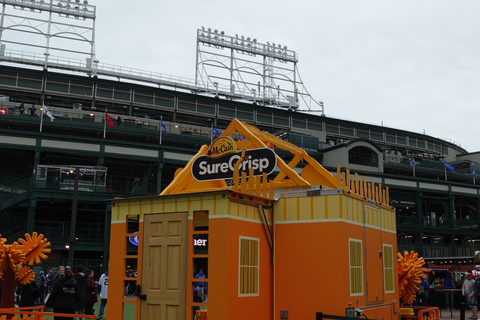 McCain® SureCrisp® Fry House installation outside Wrigley Field designed to look like a giant orange fry carton.